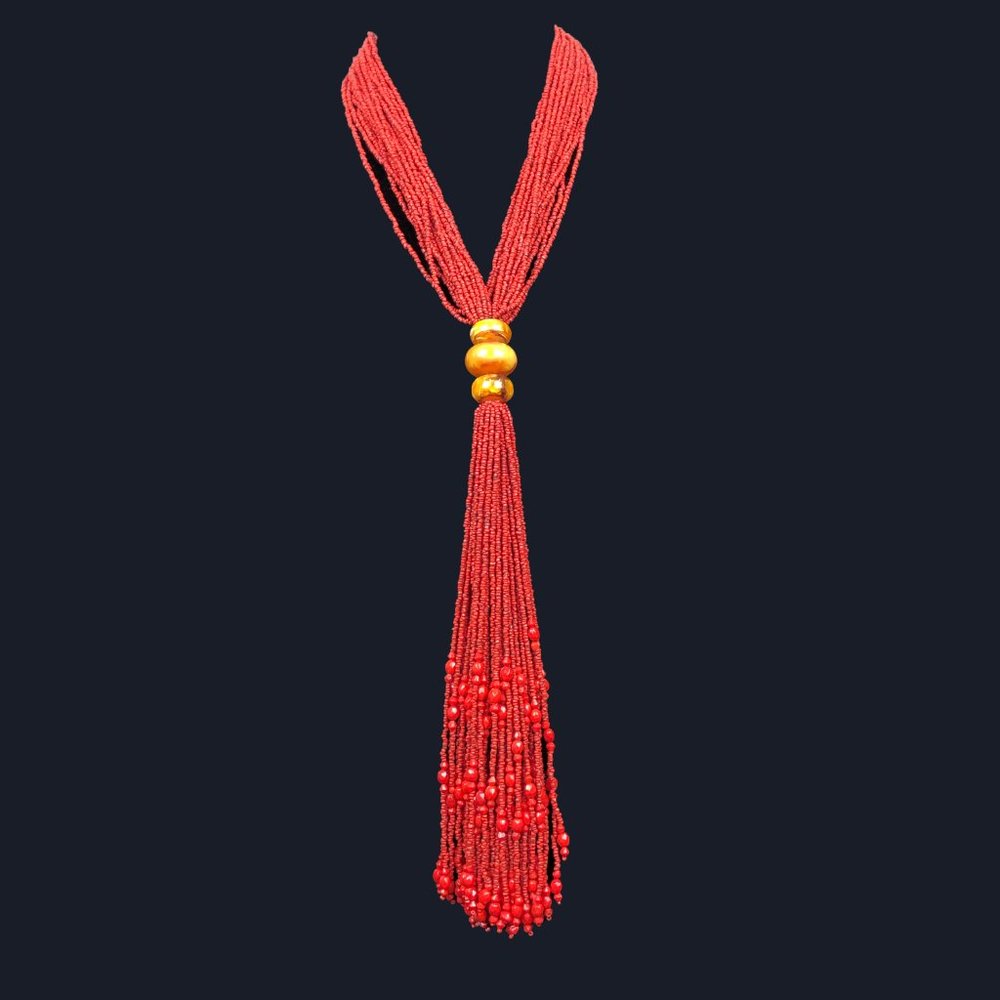 Orange Seed Bead Multi Strand Necklace